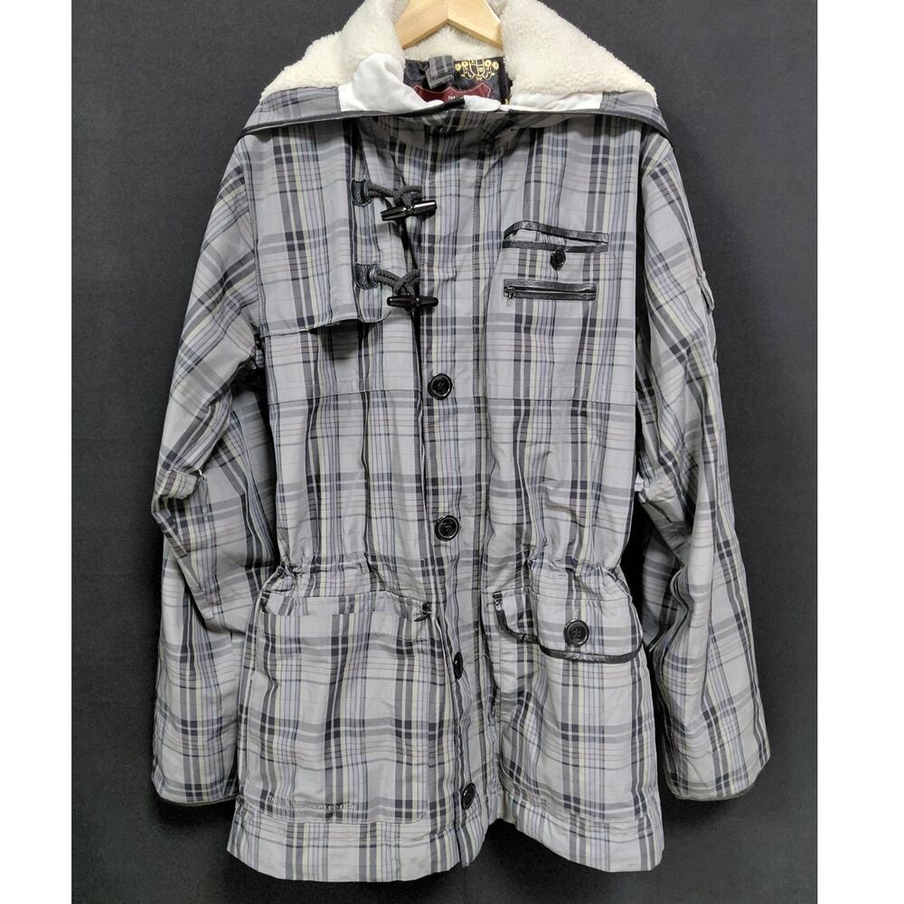 The White Collection Plaid Jacket Sherpa Fleece  Women Size XL